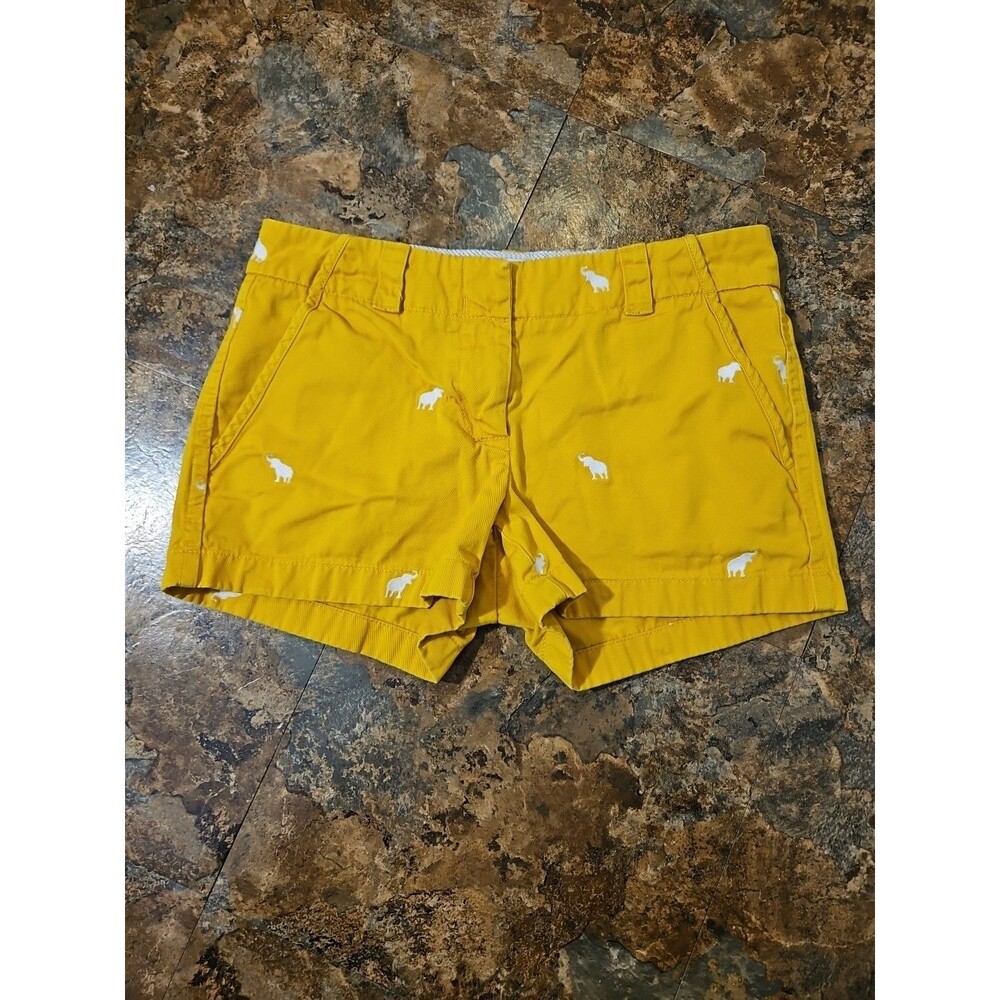 J Crew chino shorts City‎ fit elephant embroidered womens size 0 yellow (A219)